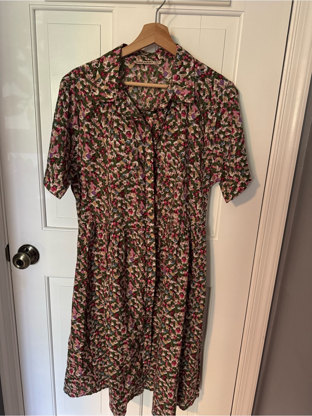 Dress Addict Floral Print Midi Shirt Dress Pink/Green Sz L